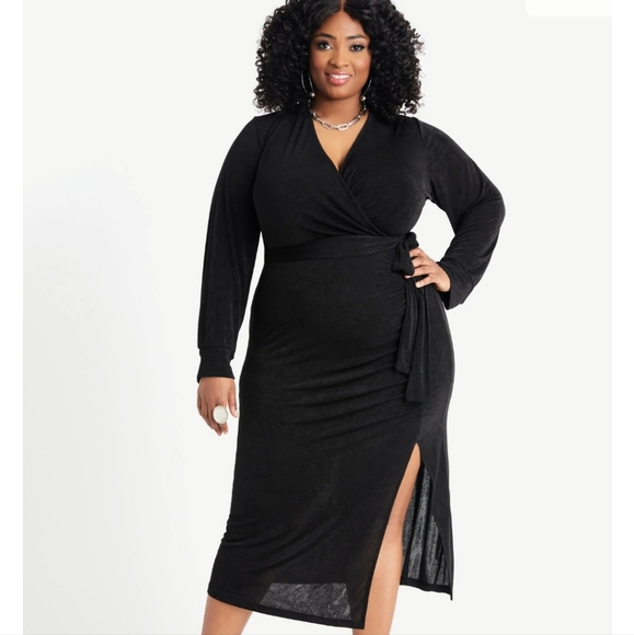 Ashley Stewart Dresses & Skirts - Ashley Stewart rushed wrap maxi dress with sexy slit. Sz 26 28.Barbiecore style.